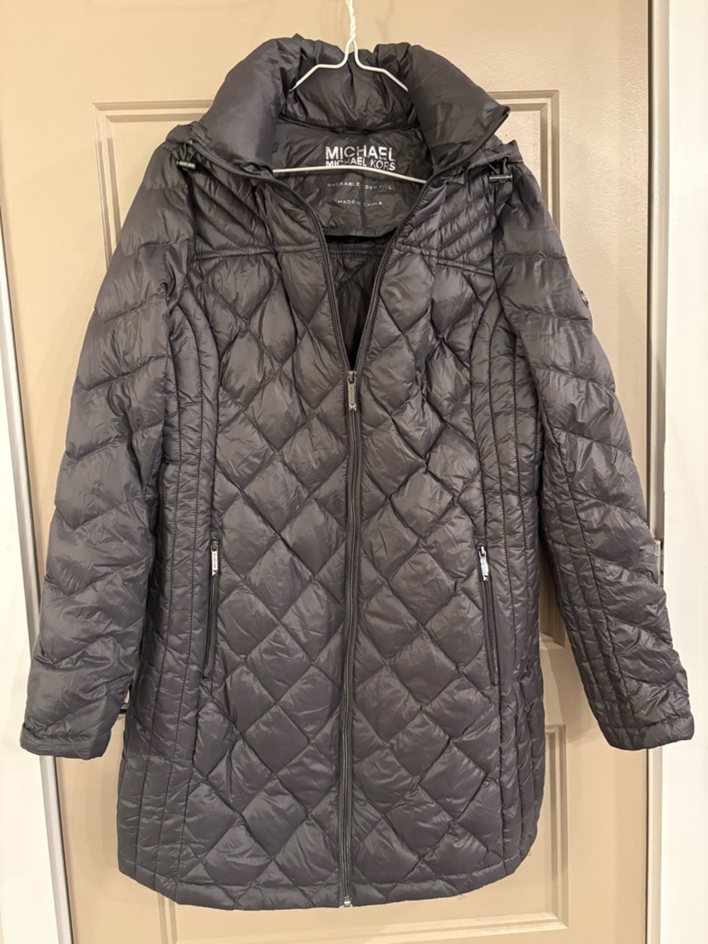 Michael Kors Quilted Long Puffer Coat - Charcoal Gray